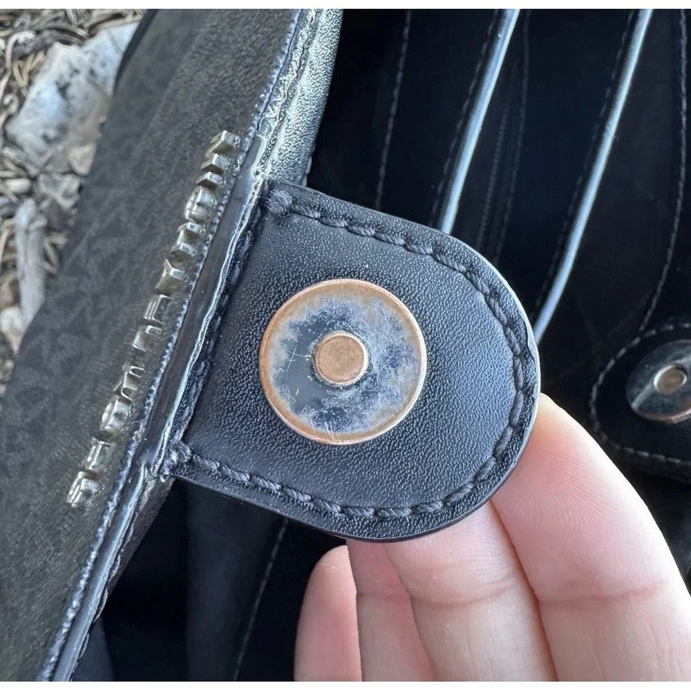 Michael Kors Black Monogram Logo Shoulder Bag Tote Silver Hardware MK Charm - Picture 11 of 11